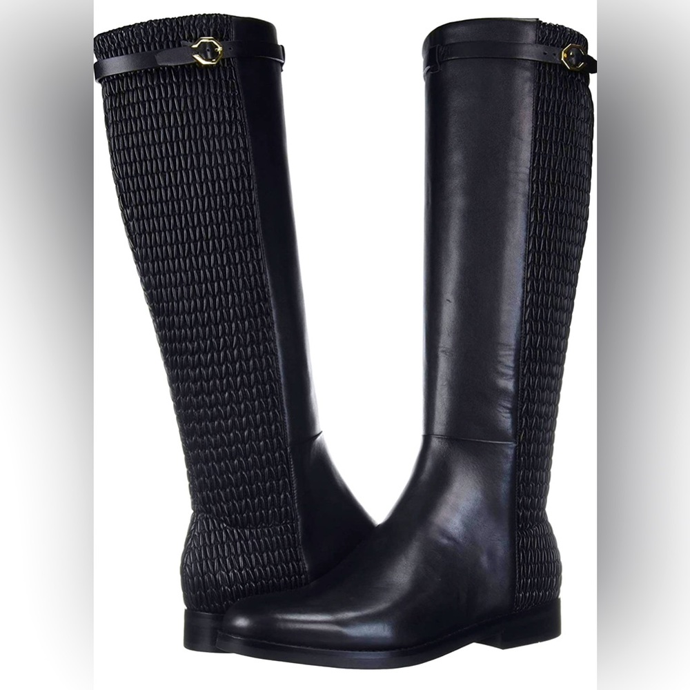 Cole Haan Black Quilted Leather Tall Riding Boots